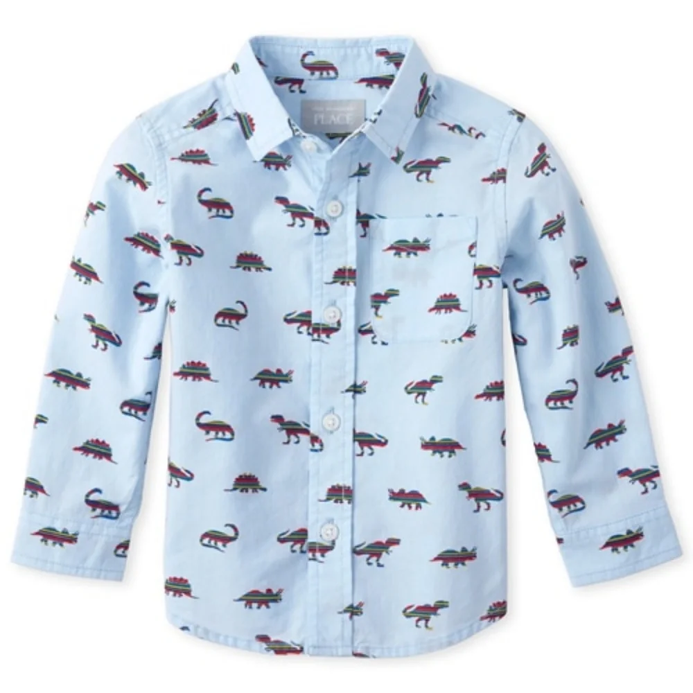 Tiny Dino Poplin Button Down Shirt 3T